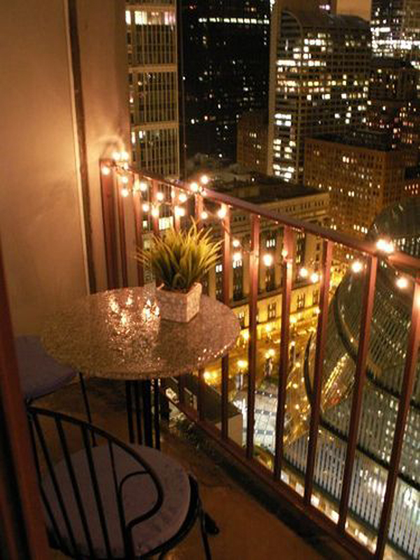 Romantic balcony lighting city view