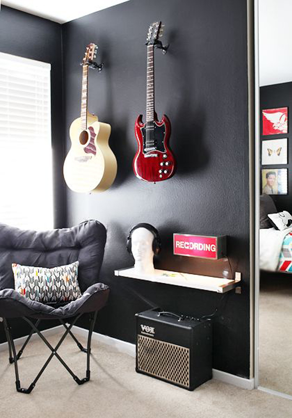 boys-music-bedroom-with-guitar-shelving | home design and interior