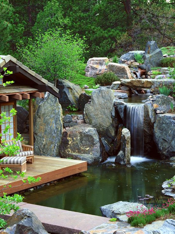15 Pretty Garden Pond With Deck Design | HomeMydesign