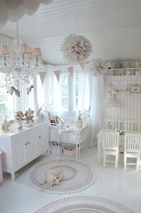 White And Pink Nursery With Shabby Chic Decor Home Design