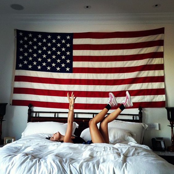 college dorm room with american flag display | home design and interior