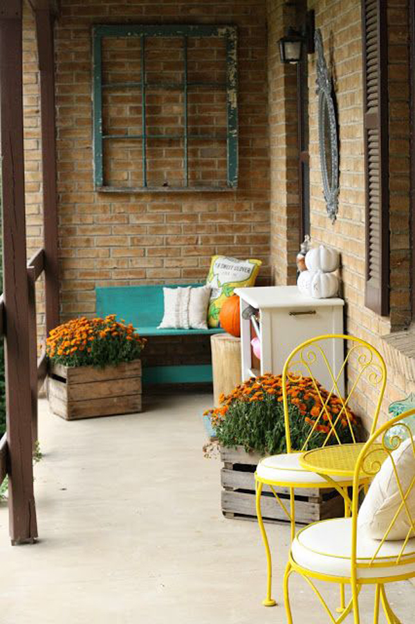 porch decor front yellow fall decorating brick cozy porches wall diy tour modern eclectic rustic would primitive casa tons pops