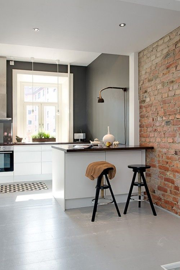 brick exposed walls kitchen kitchens grey minimalist interior wall bricks color painted source open