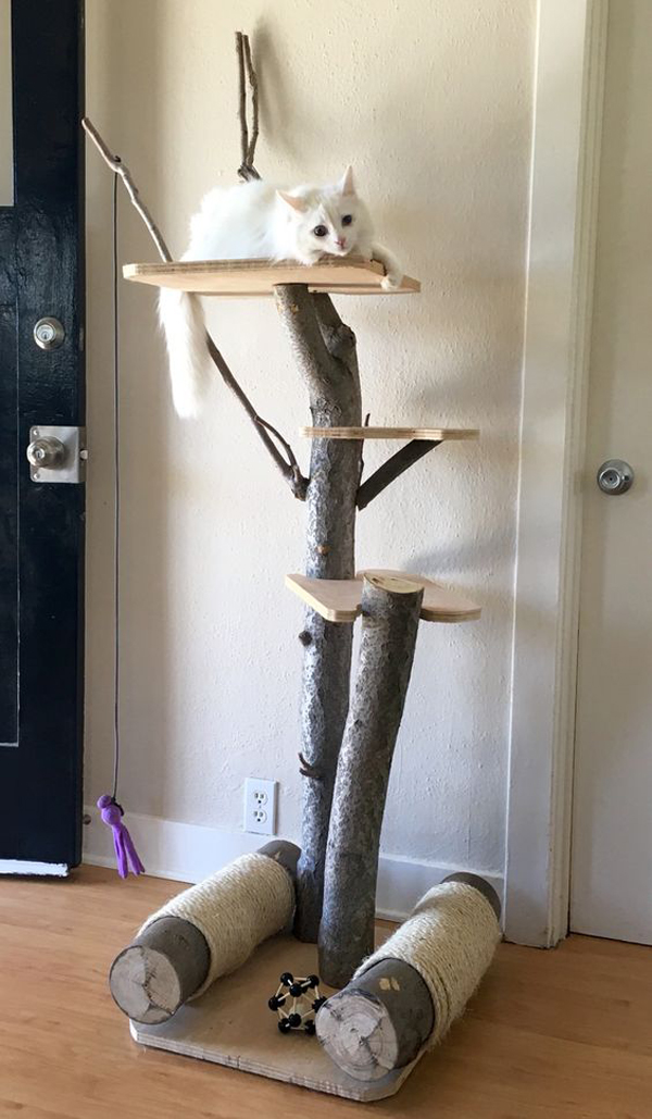 cat tree indoor play diy wood homemydesign natural