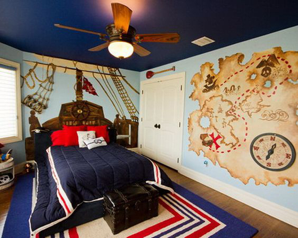 Boys Pirate Bedroom With Maps Wall Home Design And Interior