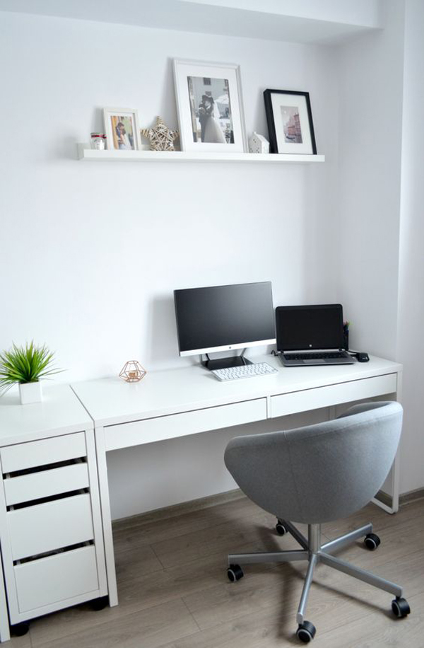 Clean And White Workspace With Ikea Micke Desk Homemydesign