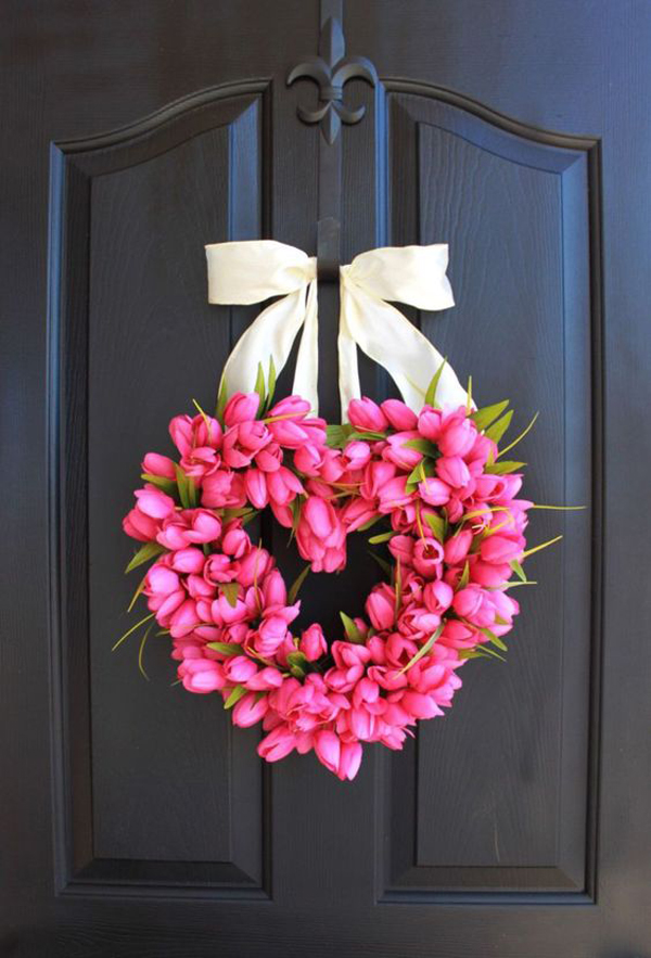 wreath heart valentine wreaths valentines pink shaped diy tulips door spring simple sweet flower decorations decoist flowers made valentin etsy