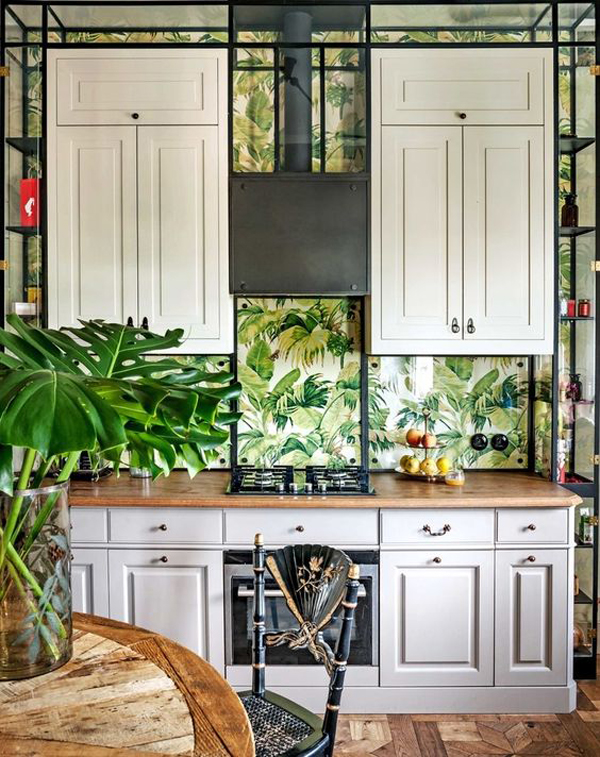 20 Beautiful Wallpaper Kitchen Backsplashes With Nature Elements |  HomeMydesign