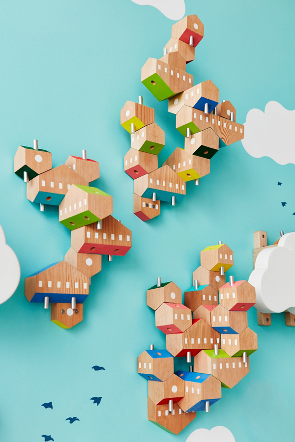 Wooden Sky Villages Building For Interactive Kid Walls
