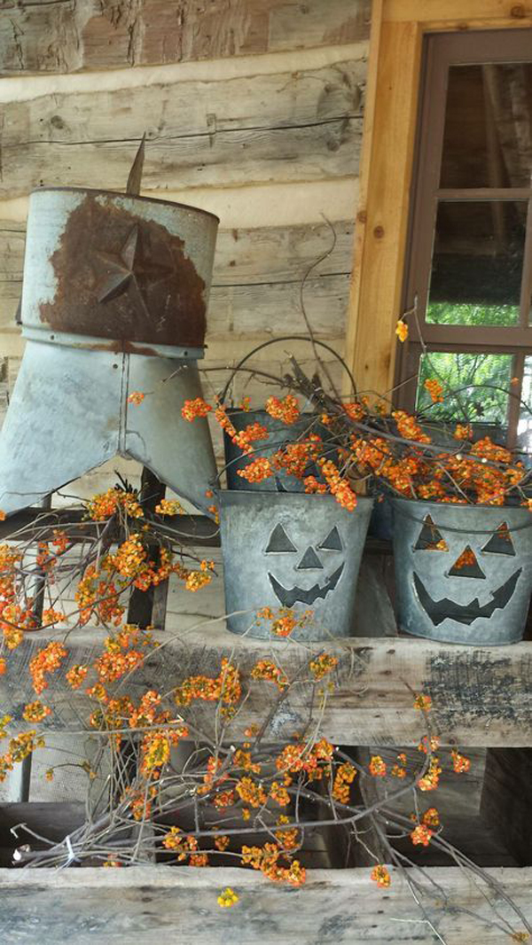 halloween fall decor rustic porch outdoor diy decorations primitive country decorating crafts buckets autumn homemydesign pumpkins patterns vintageunscripted decoration round