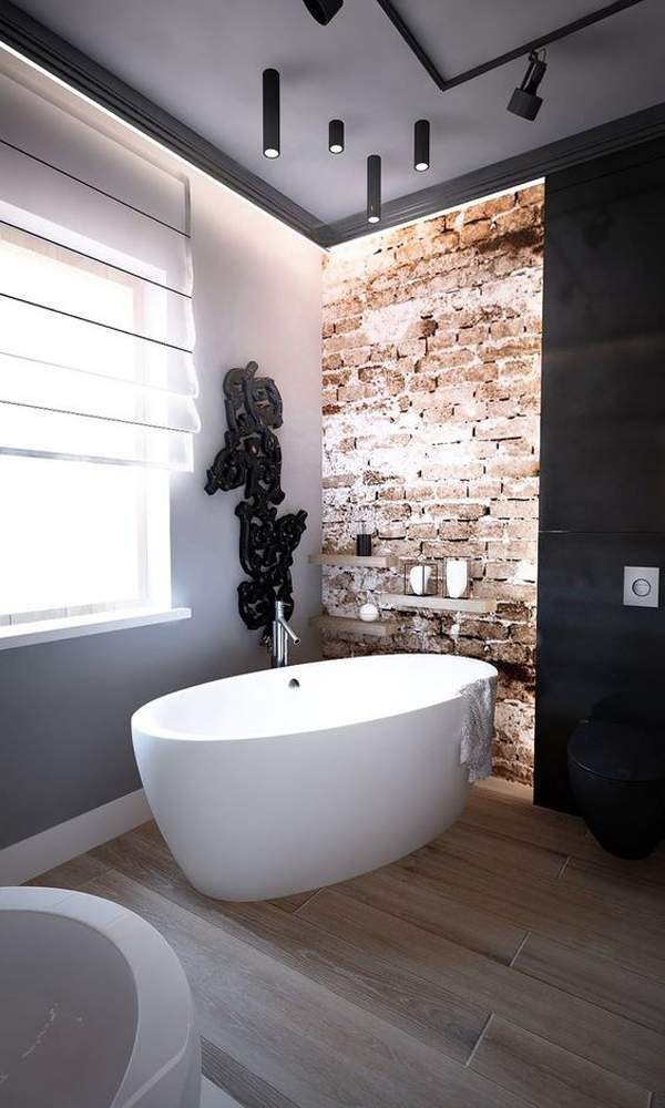 25 Stylish And Trendy Bathroom With Exposed Brick Tiles