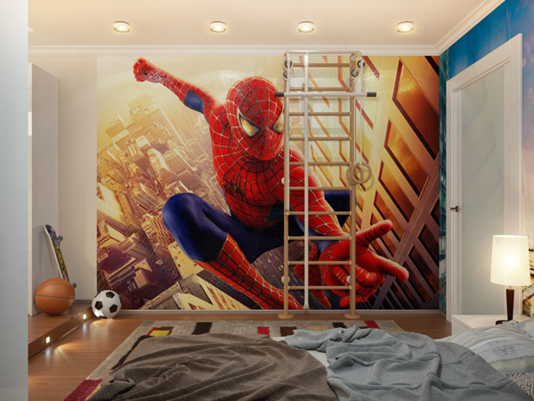 spiderman-down-lit-boys-room-with-ladder | HomeMydesign