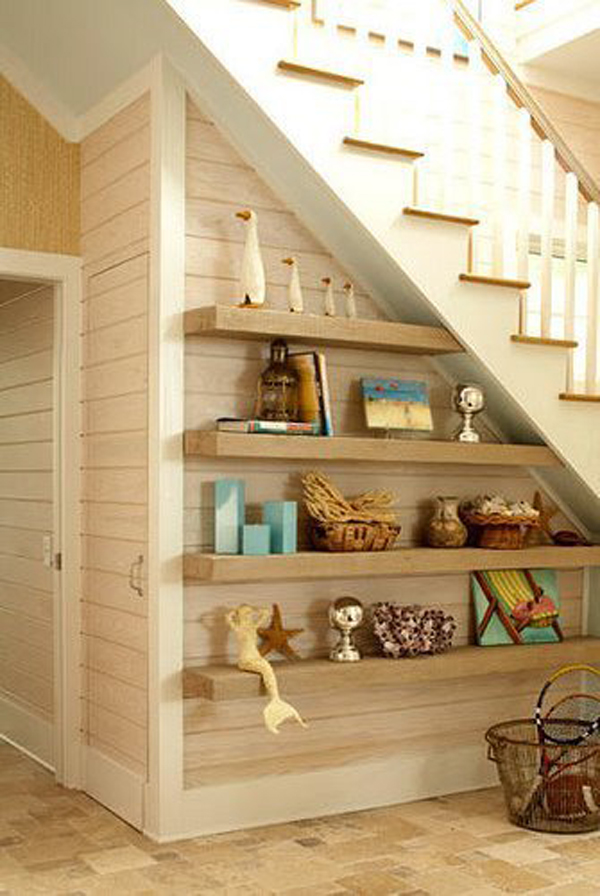 floating-shelves-under-stairs | HomeMydesign