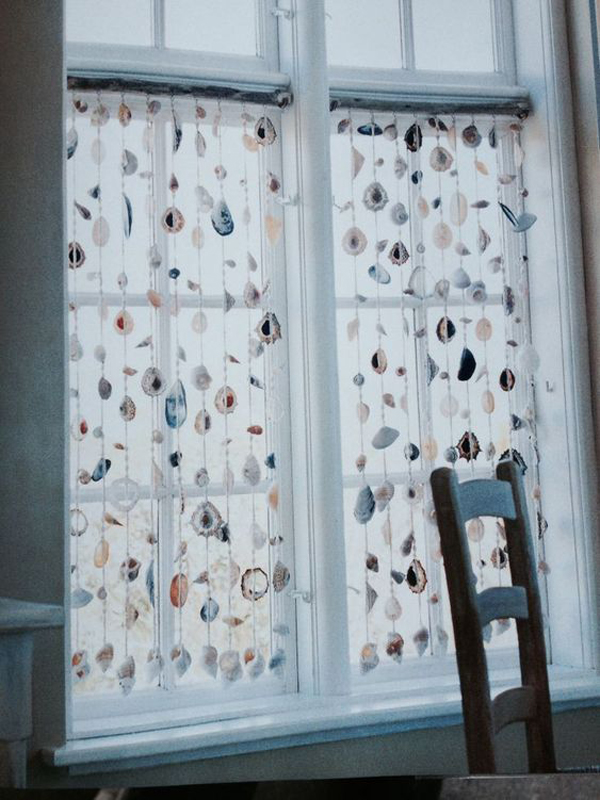 beach inspired sea shells curtain ideas