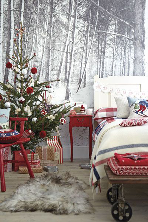 christmas-bedroom-with-winter-wallpaper | HomeMydesign