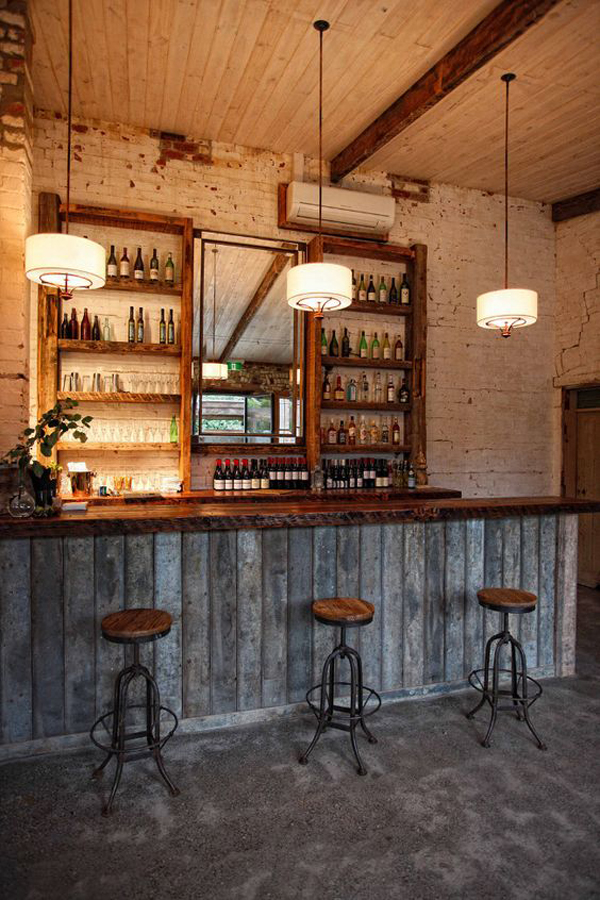 rustic wood basement bar decor