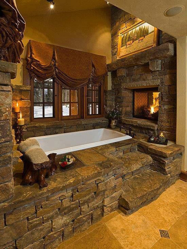 25 Cozy And Mesmerize Bathrooms With Fireplaces | HomeMydesign