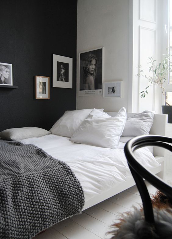 simple black and white bedroom for girls