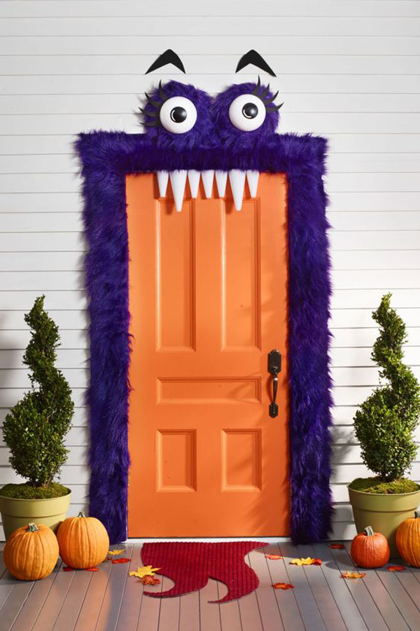 purple-monster-halloween-door-decor-ideas | HomeMydesign