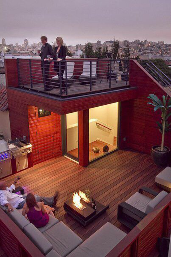 small-and-modern-rooftop-deck-with-firepit-decor ...