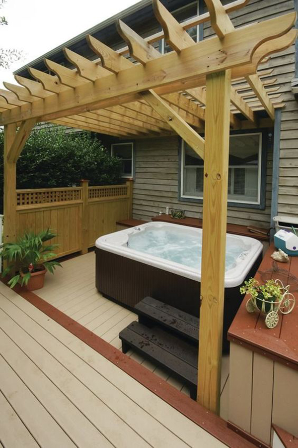 outdoor-hot-tub-deck-with-pergola-ideas | HomeMydesign