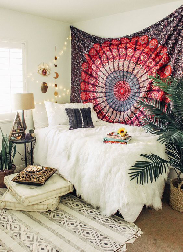 cozybohemianbedroomswithtapestrywalldecor HomeMydesign