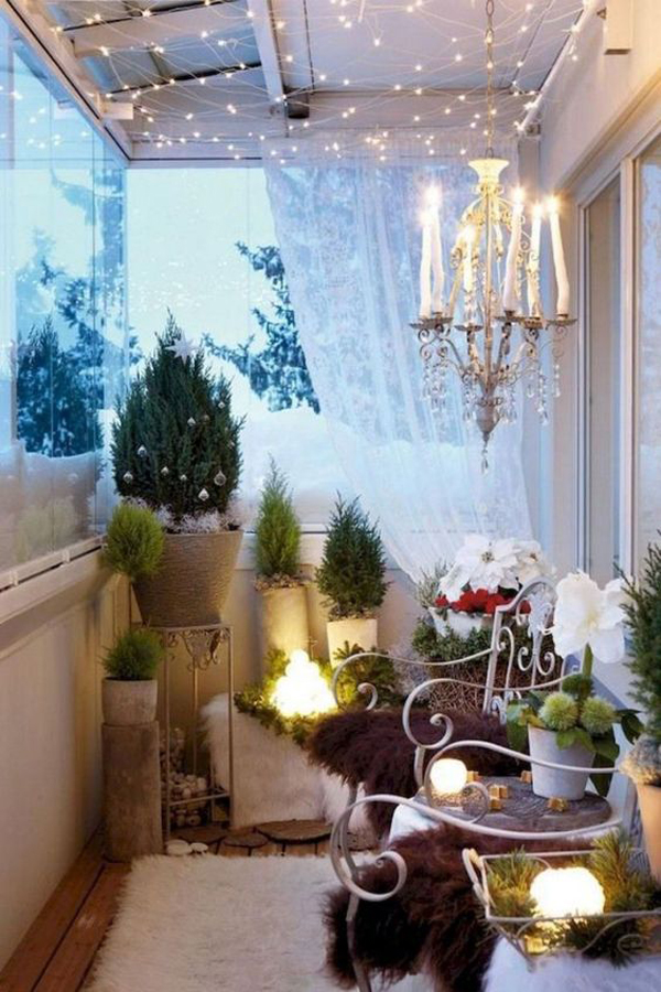 Christmas Balcony Decor With Curtain Led Fairy Lights Home