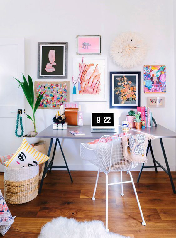 cute-workspace-design-with-wall-art-painting | HomeMydesign