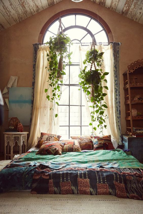 cozy-bohemian-bedroom-ideas-with-window-plant | HomeMydesign