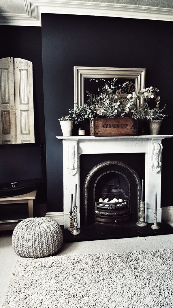 black plaster fireplace