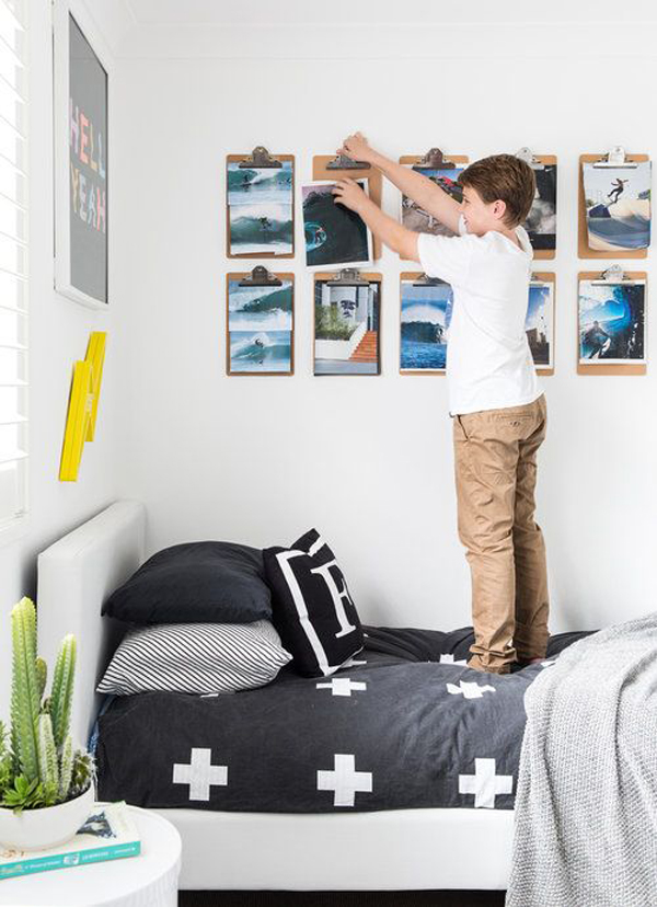 creative-boys-bedroom-with-wall-art-display