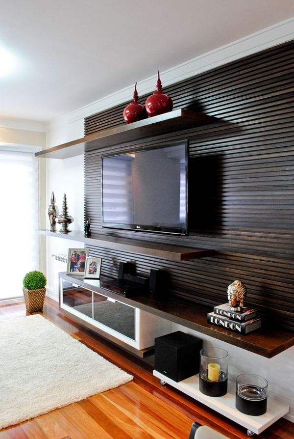 dark-wood-tv-backdrop-with-shelving-unit 