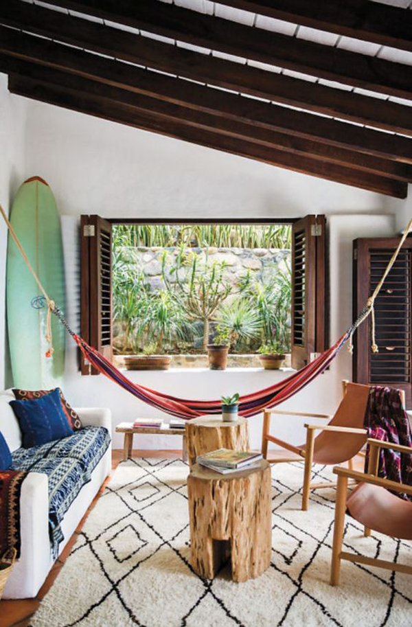 cozy-living-space-with-hammock-and-surfboard-ideas