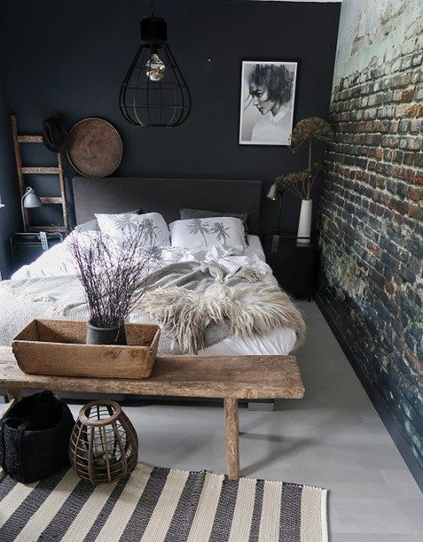 black-bedrooms-with-brick-wall-exposed