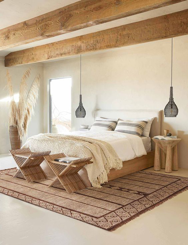 bohemian-bedroom-design-with-wooden-accents