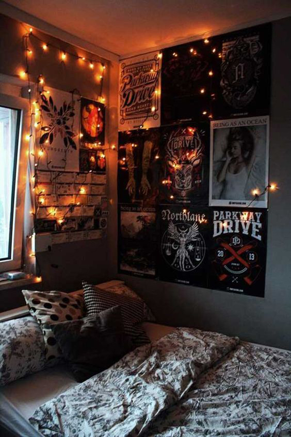 grunge-dorm-wall-poster-with-string-lights
