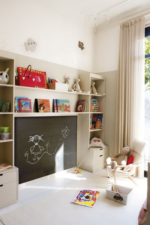 kids-playroom-with-chalkboard-wall-organizer