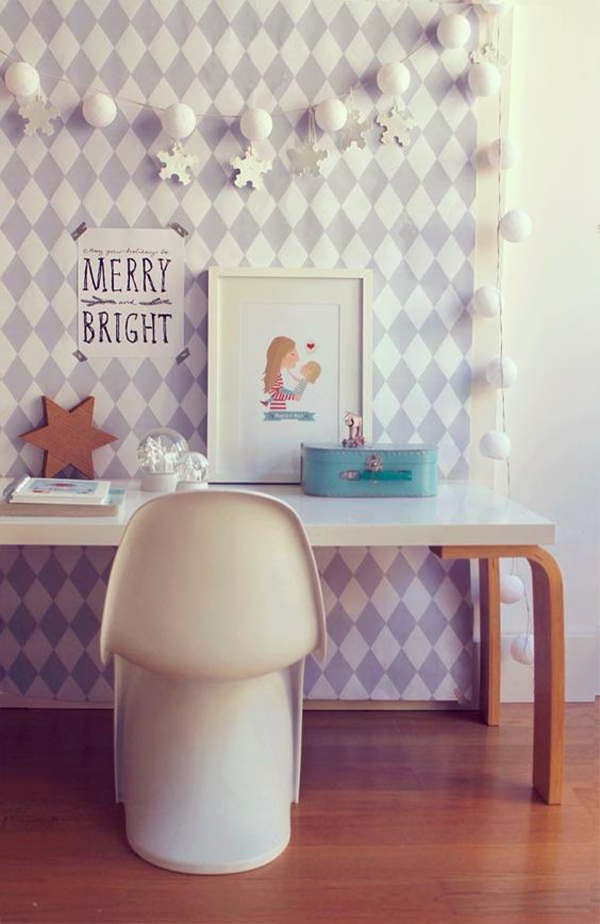 scandinavian-kids-desk-design-with-abstract-wallpaper