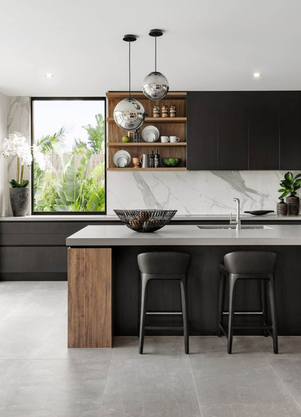 black-kitchen-with-large-window-and-white-color-accents