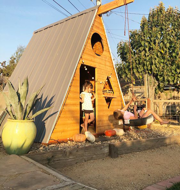 A-frame-kids-playhouse-with-tire-swing