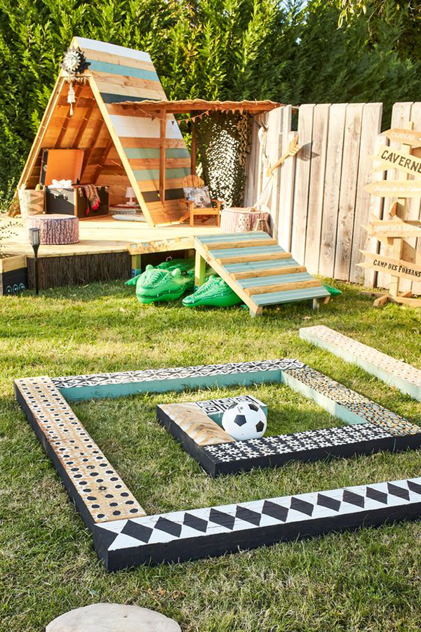 DIY-A-frame-play-house-with-boho-style