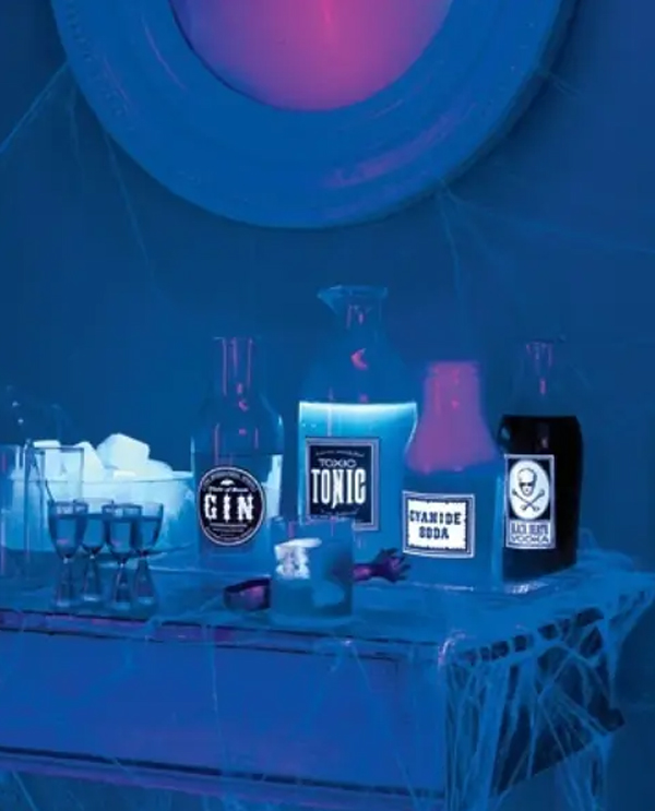 neon-blue-drink-station-for-halloween-party