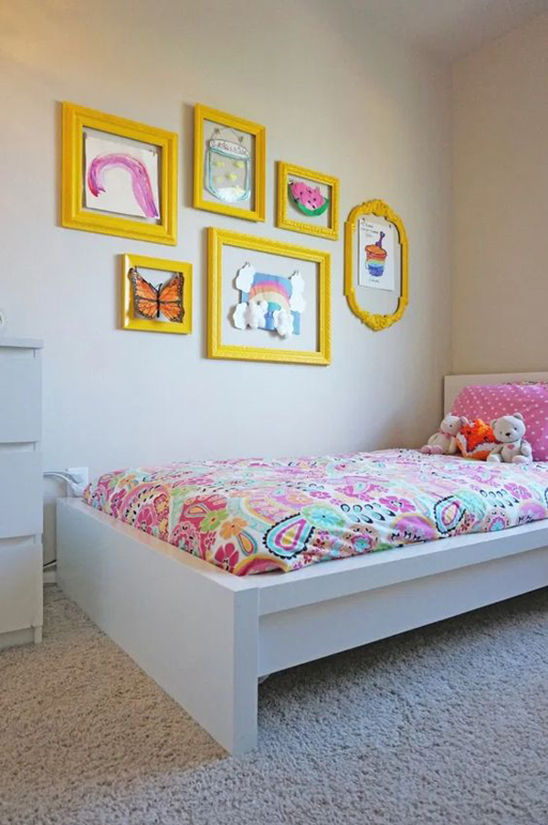 yellow-gallery-frame-wall-for-kid-bedroom