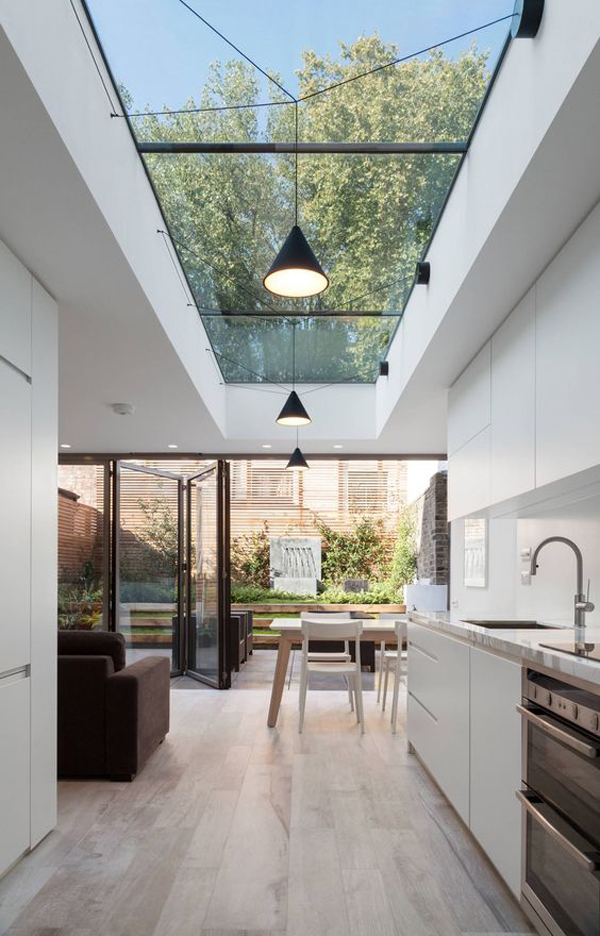 open-kitchen-and-dining-space-with-skylights