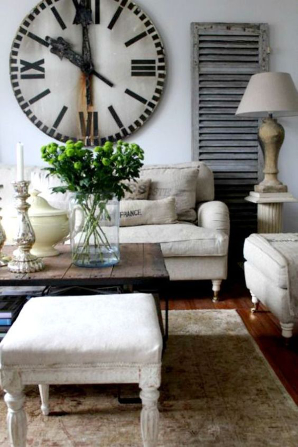farmhouse-style-living-room-with-oversize-clock-wall