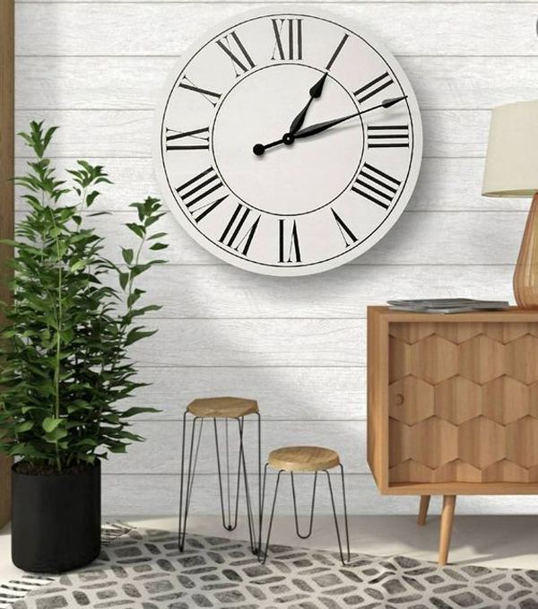 oversize-white-clock-wall-ideas-with-rustic-accent