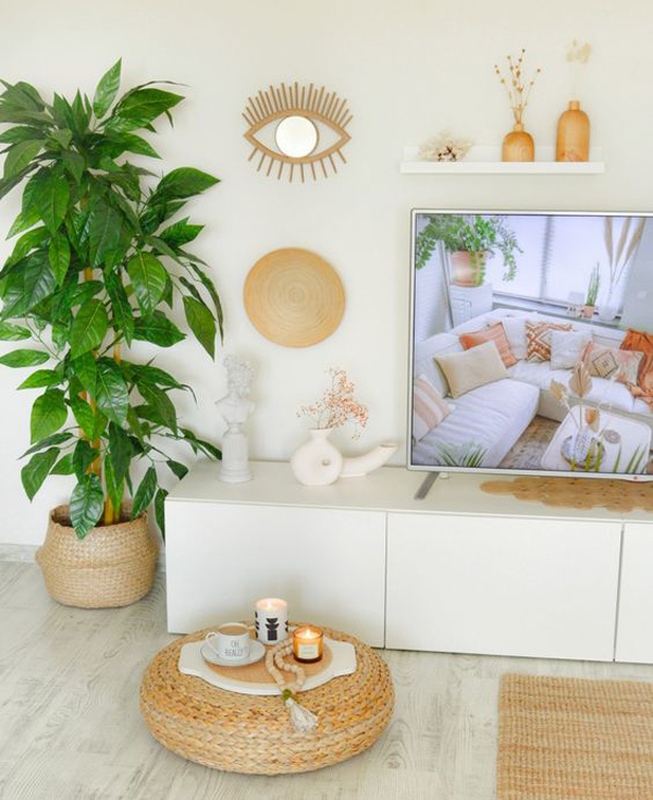 boho-chic-tv-stand-design-with-large-plant-pots