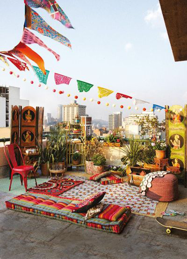 colorful-boho-party-decor-in-the-rooftop