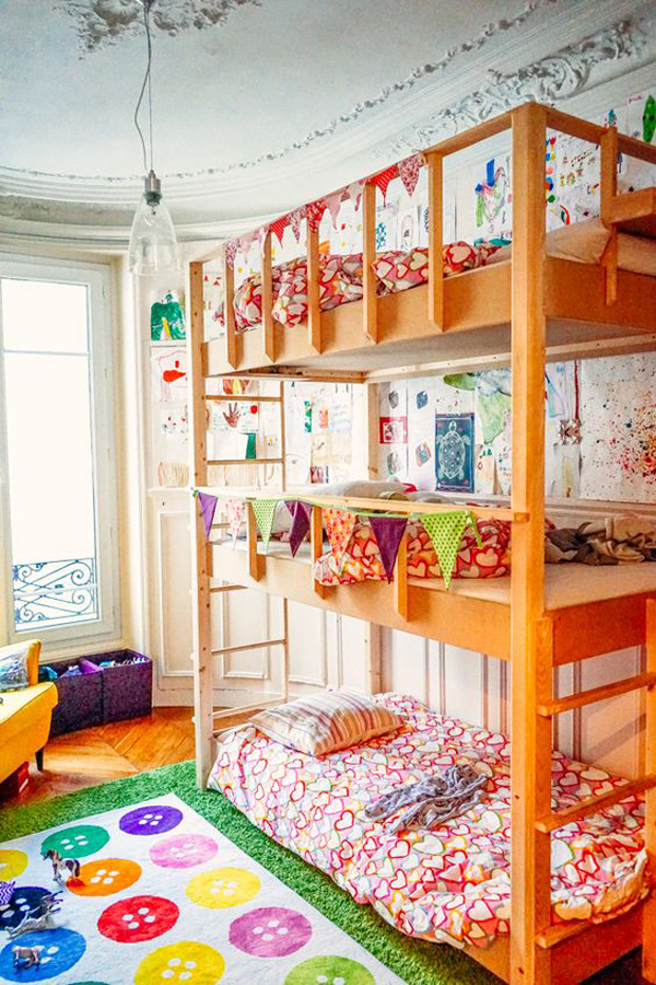 colorful-three-kids-bunk-bed-design