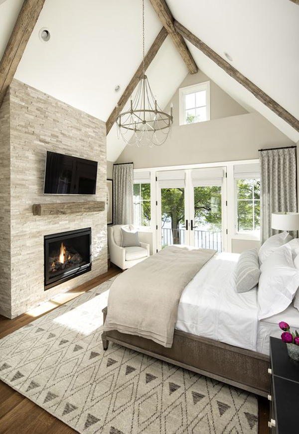 cottage-master-bedroom-with-modern-fireplace